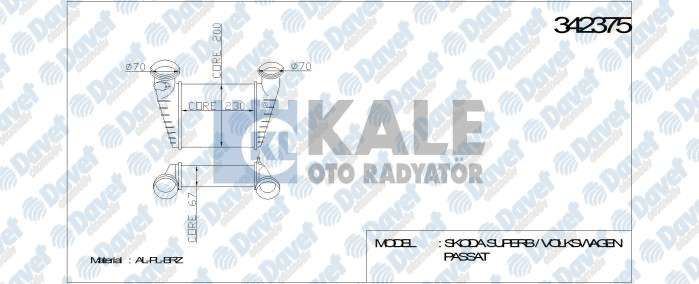 KALE 342375 Turbo Radyatoru (Intercooler) Vw Passat/Superb 1.8 T  12.01 - 03.08 (Al/Pl/Brz)